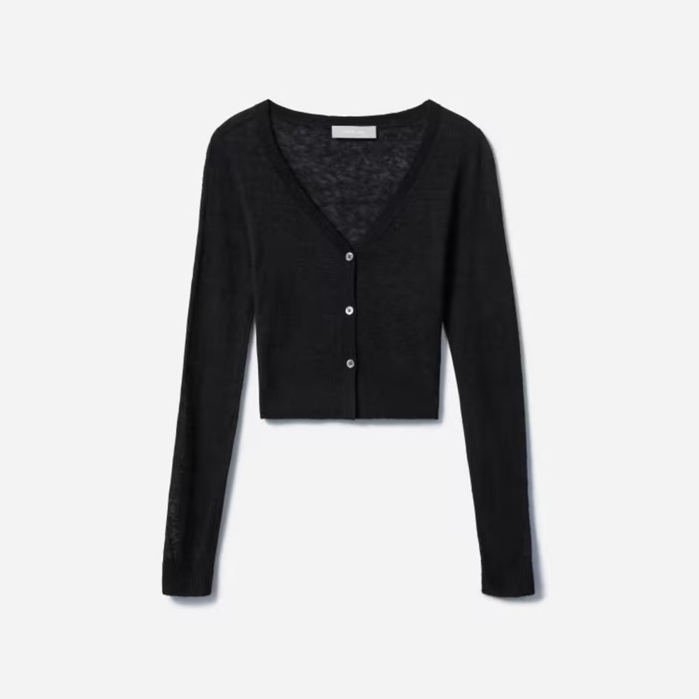 Everlane Featherweight Alpaca Cardigan in Heathered Black